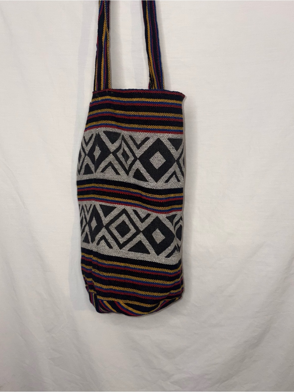 Black & Multicolor Geometric Woven Shoulder Bag